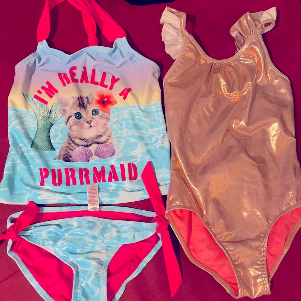 Lot of 2 swimsuits Cat & Jack & Justice Sz 7/8 EUC